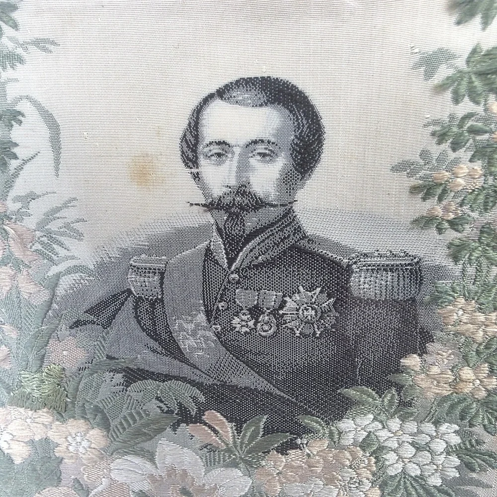 1855 Woven Silk Textile Empress Eugenie & Napoleon III Paris World's Fair Framed